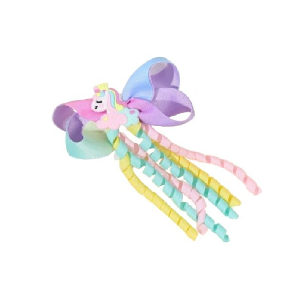 Colorful hair bow with a unicorn design 
