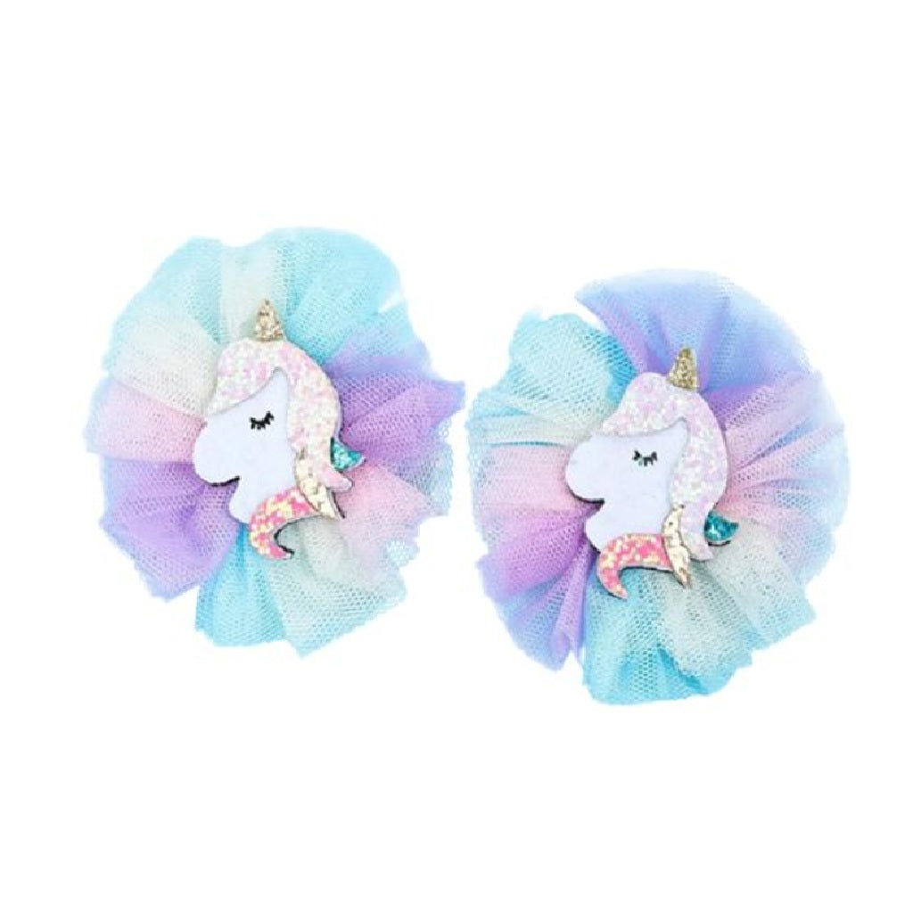 Pair of colorful unicorn-themed hair clips 