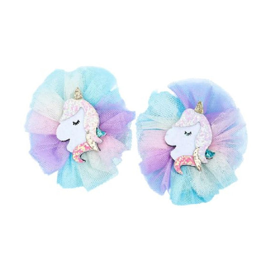 Pair of colorful unicorn-themed hair clips 