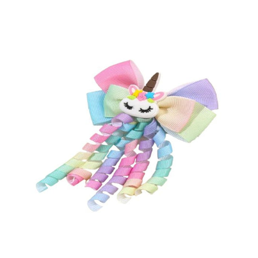 Colorful hair bow with a unicorn design 