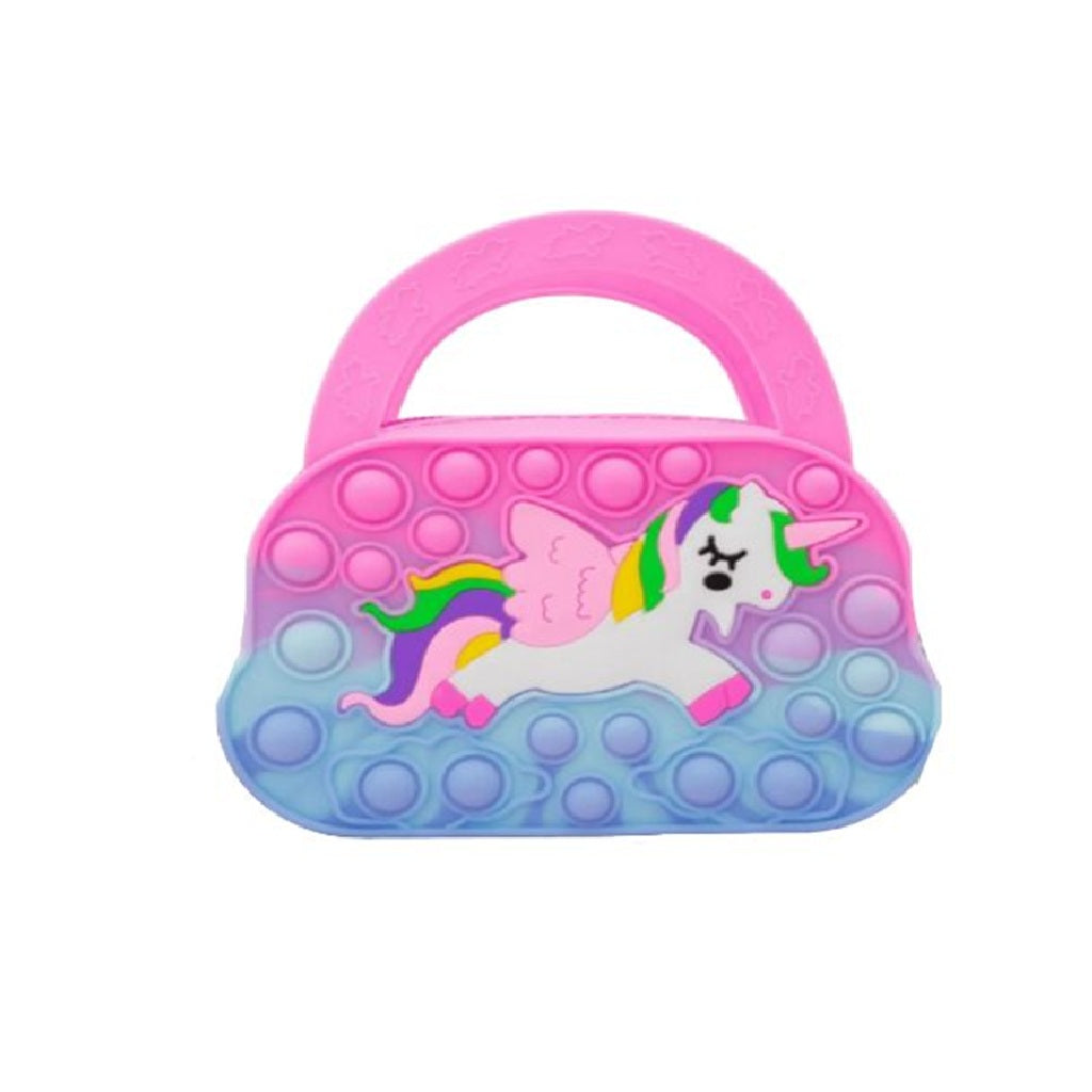 Pink and blue fidget toy with a unicorn design 