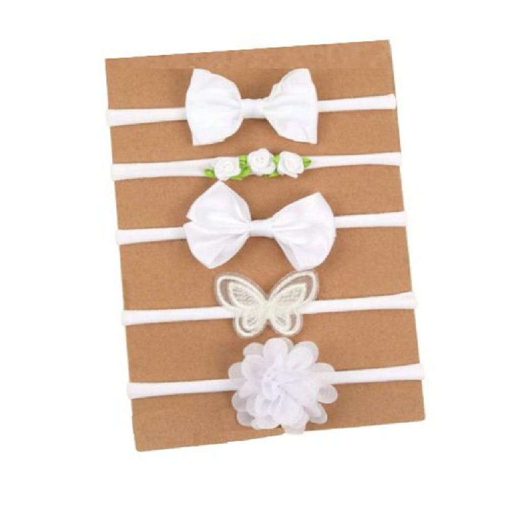 Set of white hair bows and headbands