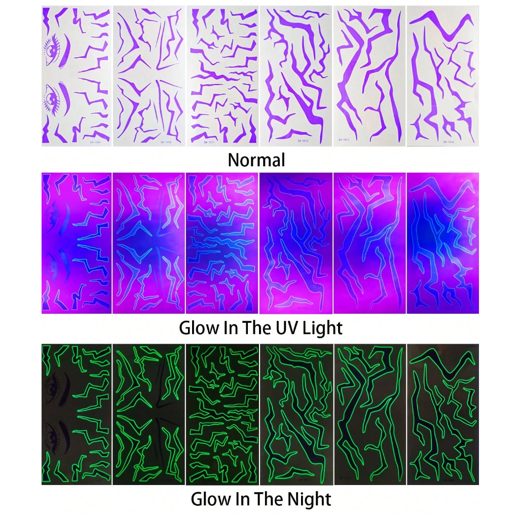 Pattern comparison under normal light, UV light, and night vision.