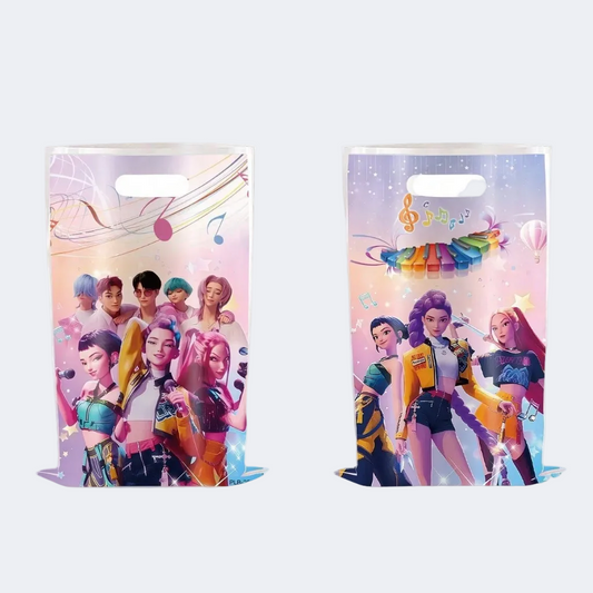 Two colorful party bags with animated characters on a white background