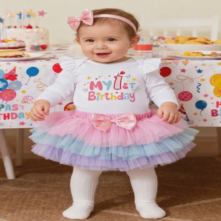 Pink "My 1st Birthday" Baby Girl Tutu Dress With Headband