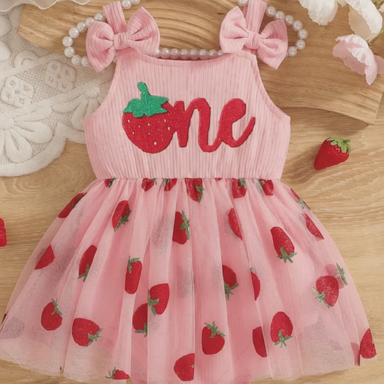 Pink Strawberry Baby Tutu Dress With Headband