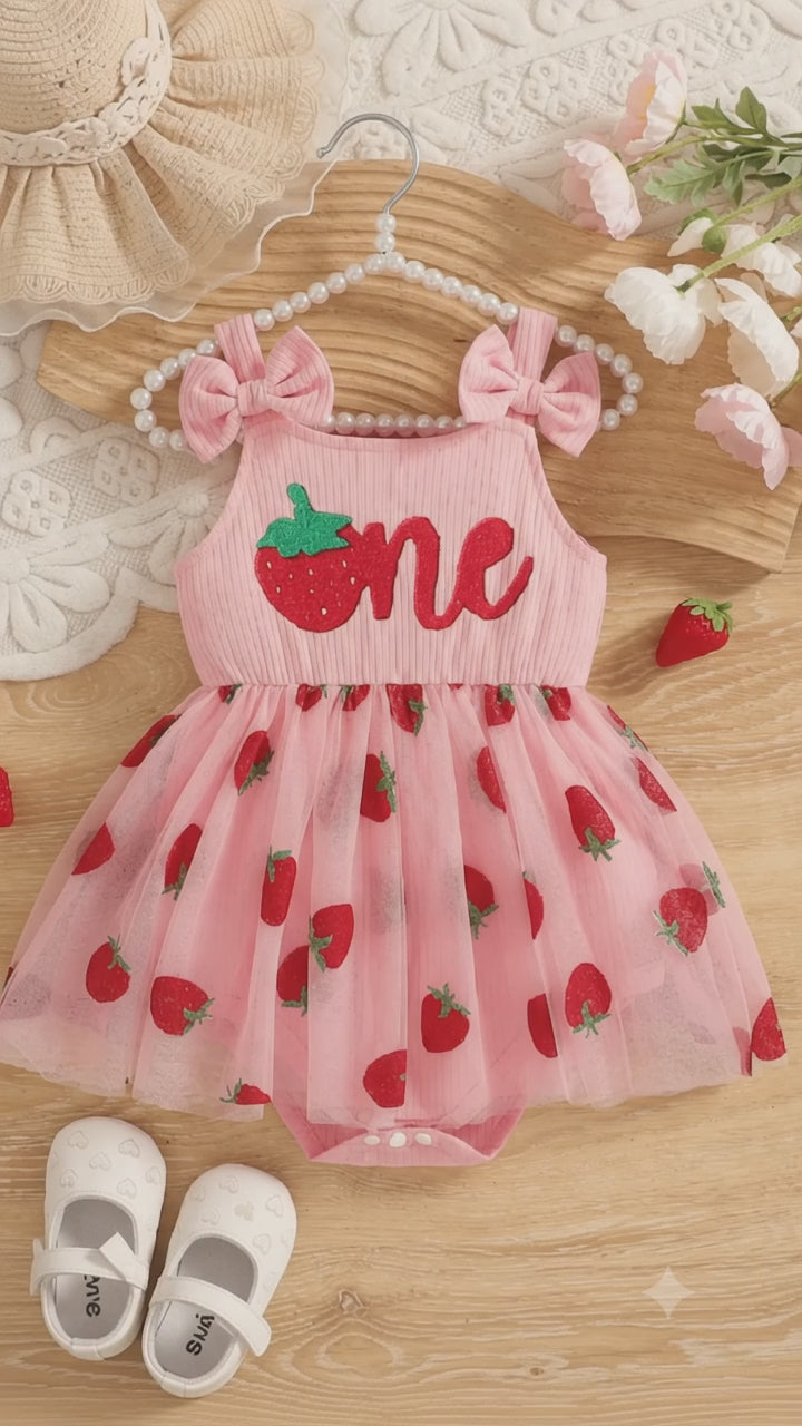 Pink Strawberry Baby Tutu Dress With Headband