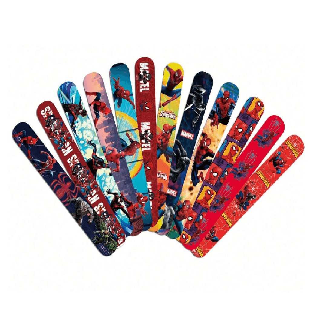 Set of colorful slap bracelets with superhero designs
